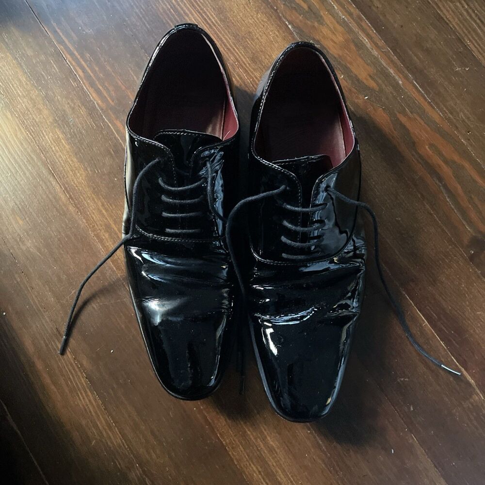 Hugo Boss Men's Formal Leather Shoes Size 7  Made In Italy Black Patent Leather
